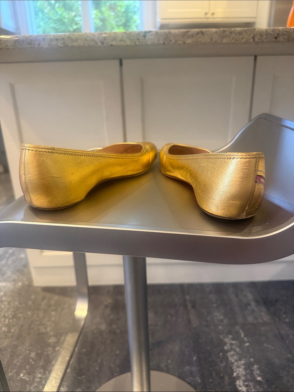 Christian Louboutin Gold and Pink Graffiti Ballet Flats - Picture 6 of 9